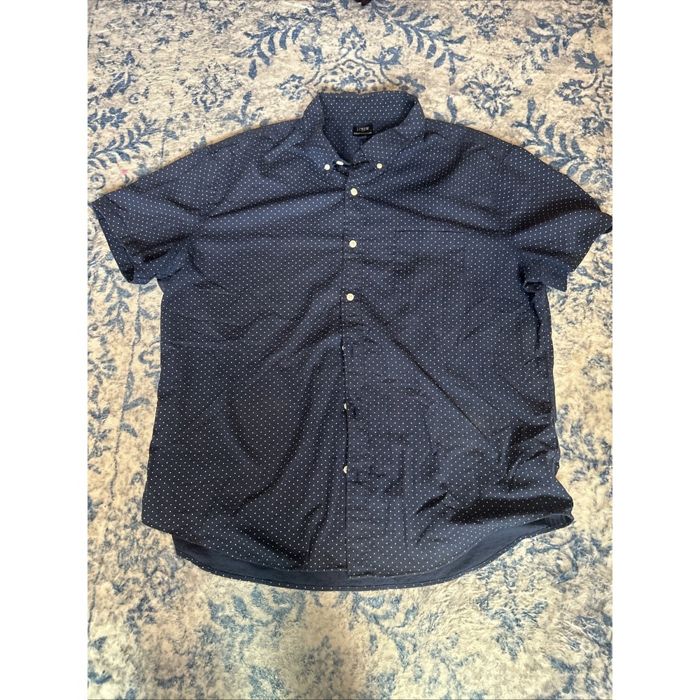 J. Crew Seersucker Shirt Mens XXL Blue White Striped Short Sleeve Cotton Classic